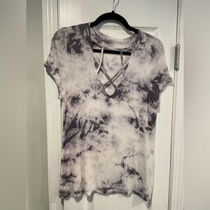 American Eagle Size M Soft & Sexy Gray Ribbed Tie Die Cross Strap V Neck Top